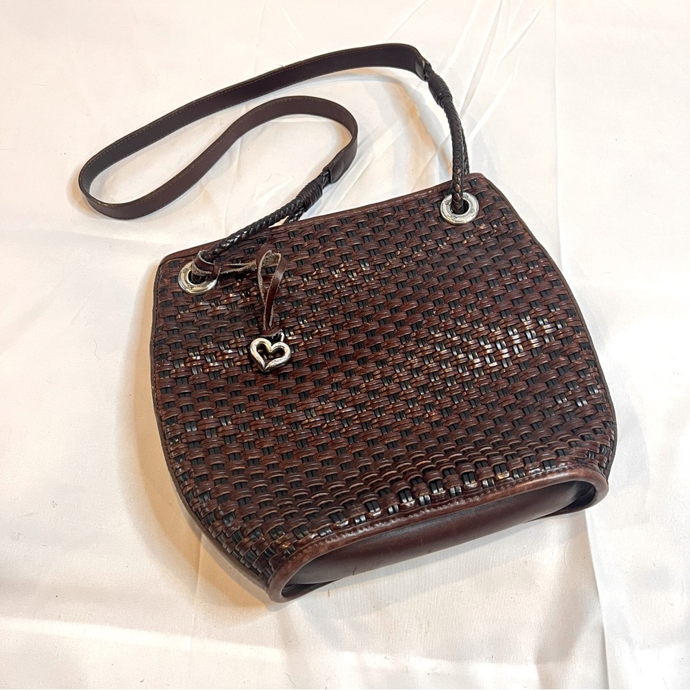 VINTAGE | Brighton brown leather woven crossbody bag